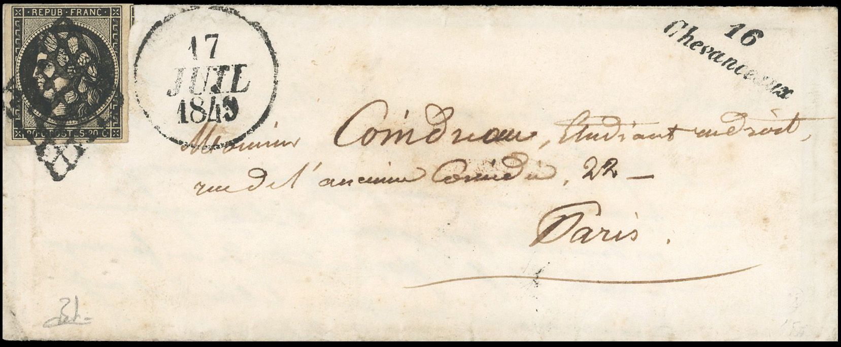 Yvert et Tellier Cérès 1849 1850 N°3 Individuel Oblitéré