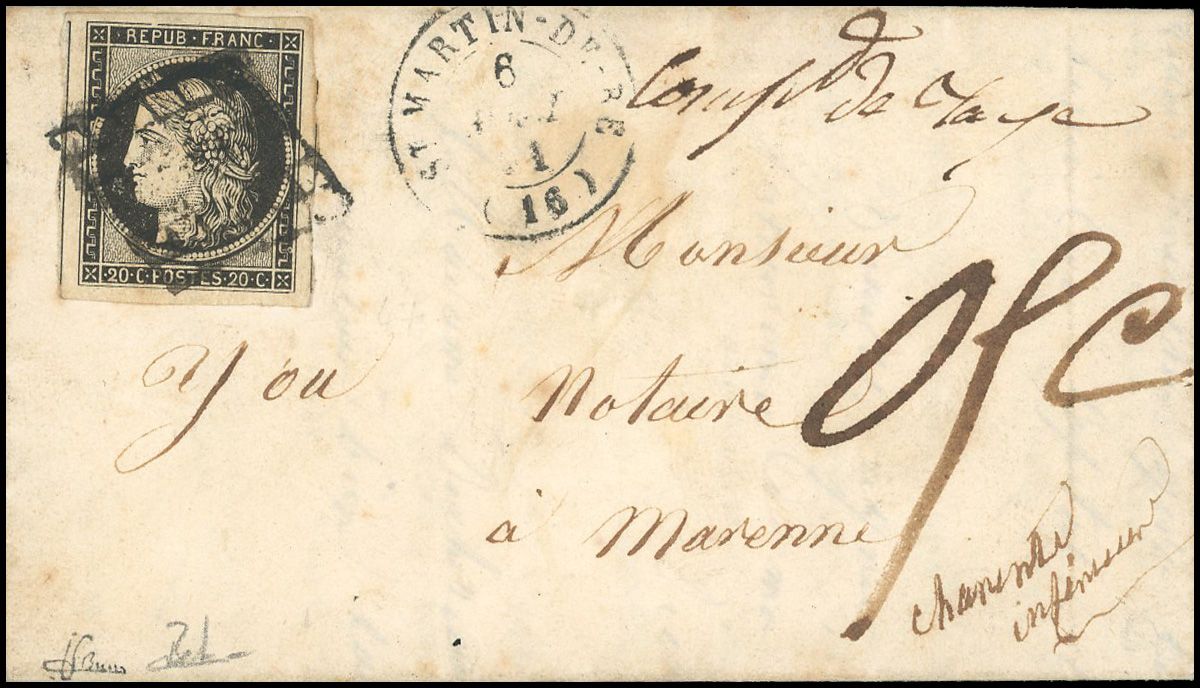 Yvert et Tellier Cérès 1849 1850 N°3a Individuel Oblitéré