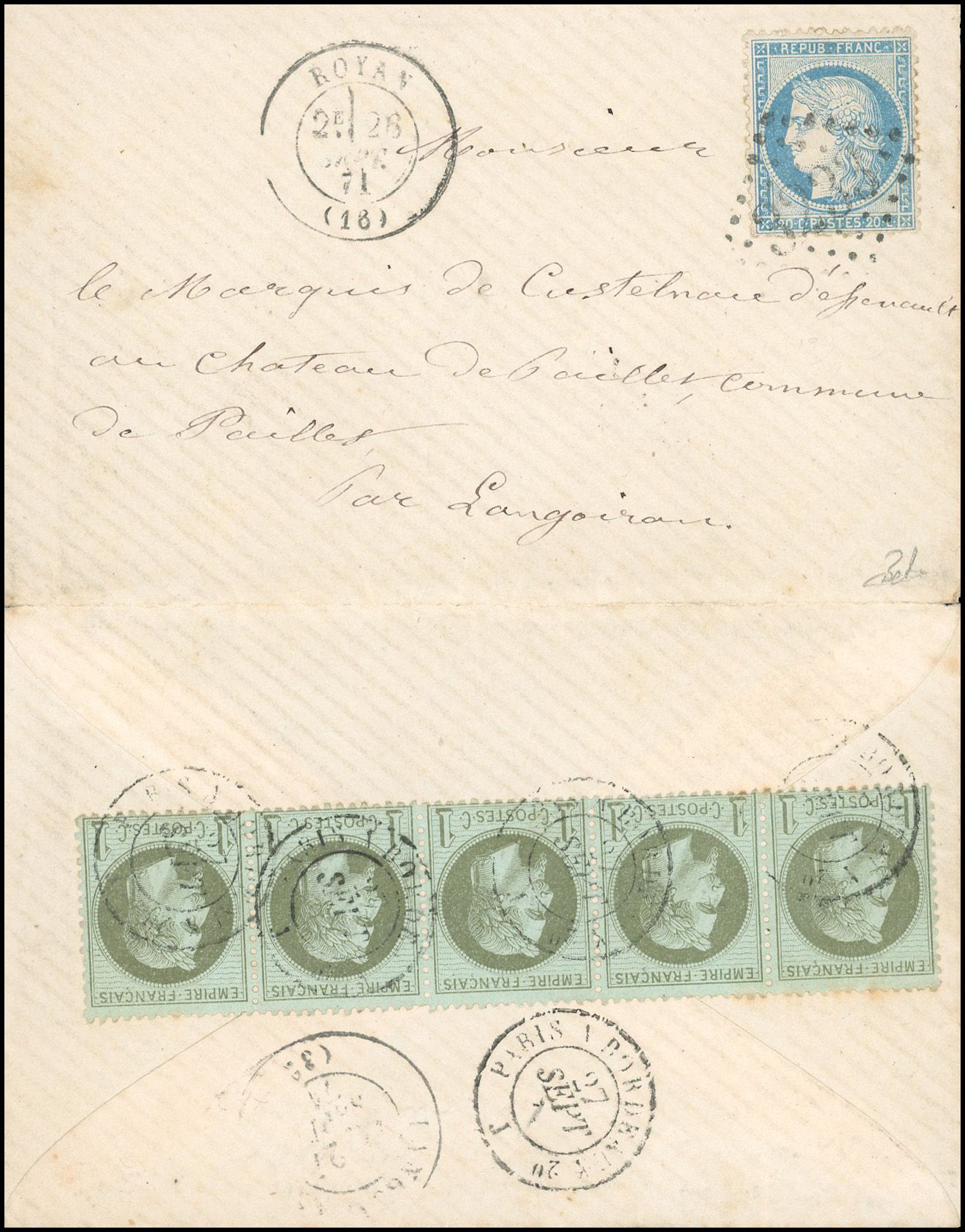 Yvert et Tellier Empire Lauré 1863 1870 N°25 + 37 Multiple Oblitéré