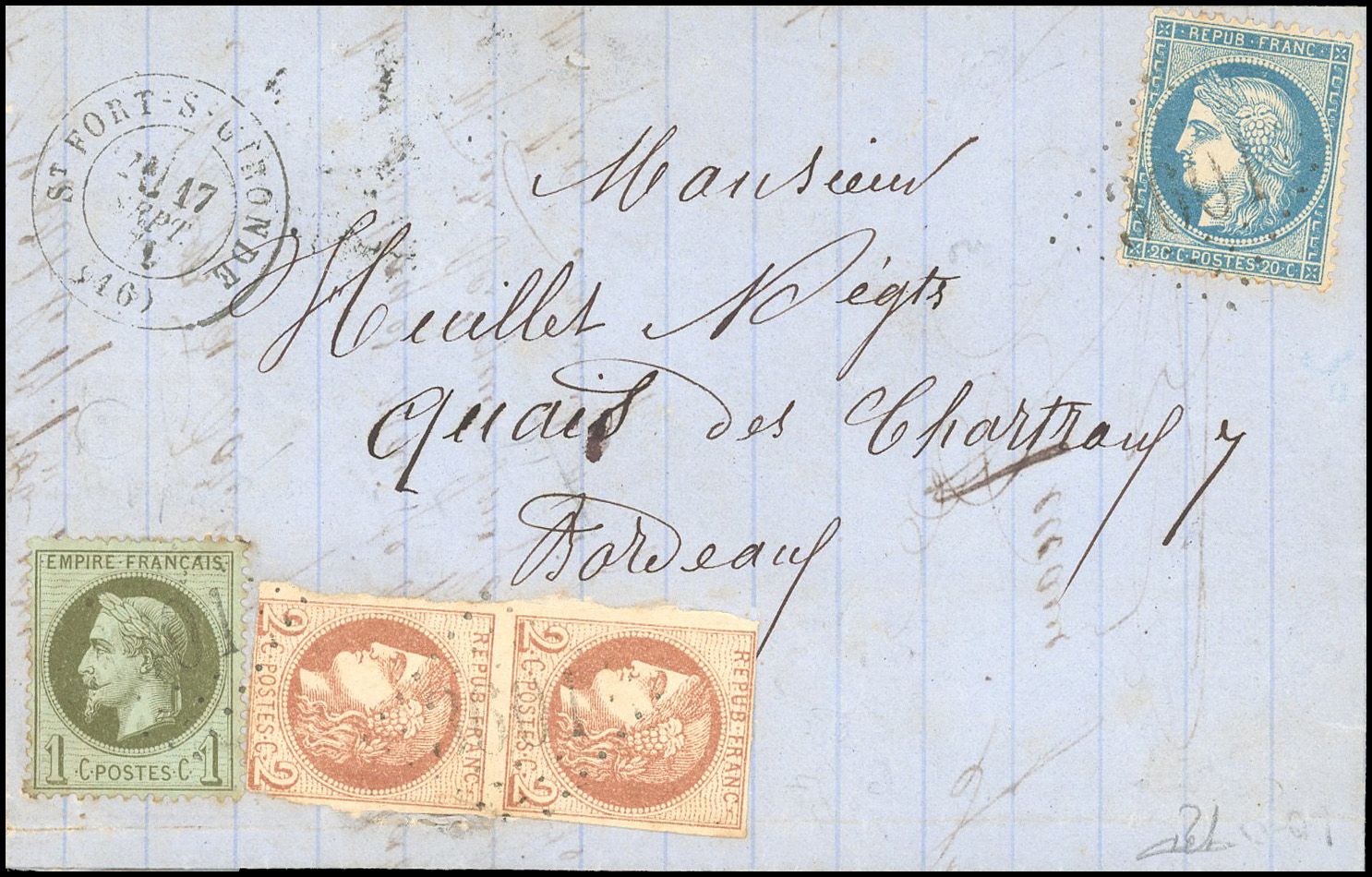 Yvert et Tellier Empire Lauré 1863 1870 N°25 + 37 + 40 Individuel Oblitéré