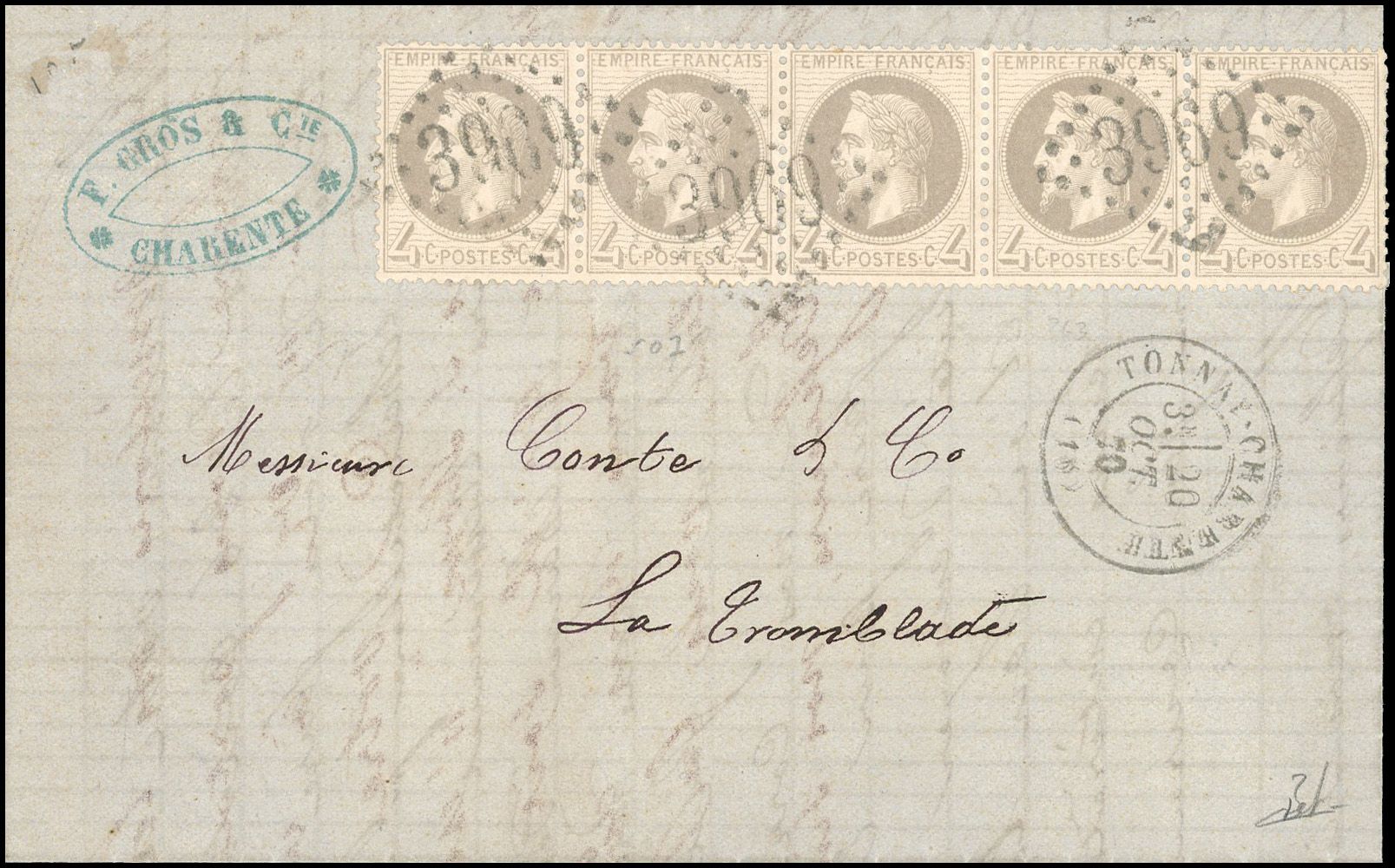 Yvert et Tellier Empire Lauré 1863 1870 N°27A Multiple Oblitéré
