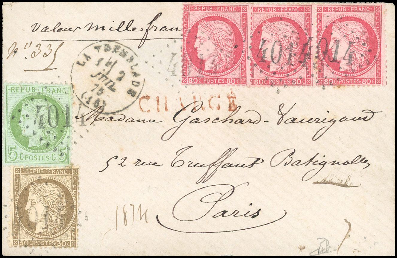 Yvert et Tellier Cérès dentelé 1871 1875 N°53 + 56 + 57 Individuel Oblitéré