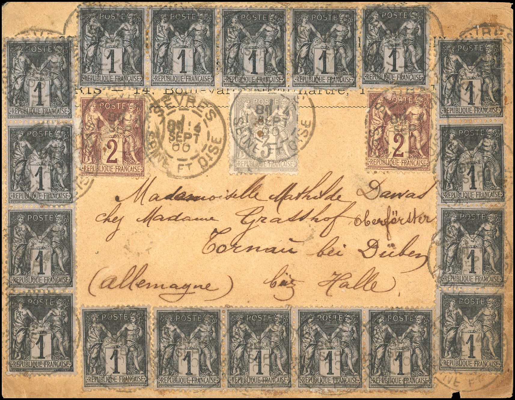 Yvert et Tellier Groupe allégorique 1876 1900 N°83 + 85 + 87 Multiple Oblitéré