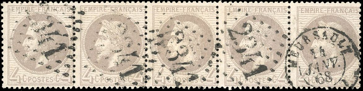 Yvert et Tellier Empire Lauré 1863 1870 N°27A Multiple Oblitéré