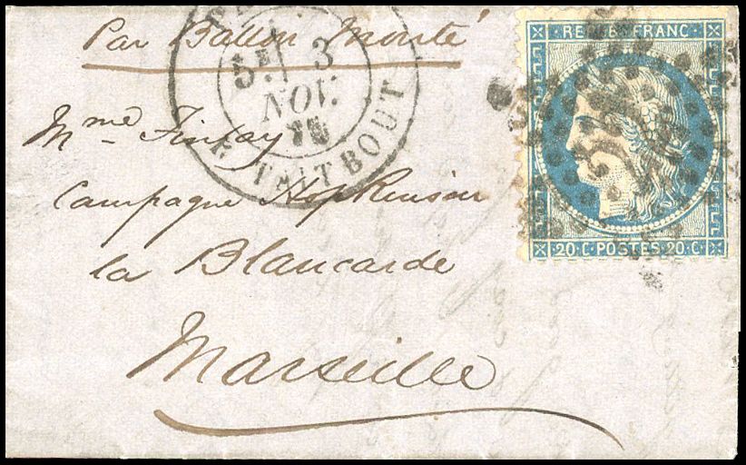Yvert et Tellier Ballons Montés 1870 N°37 Individuel Oblitéré