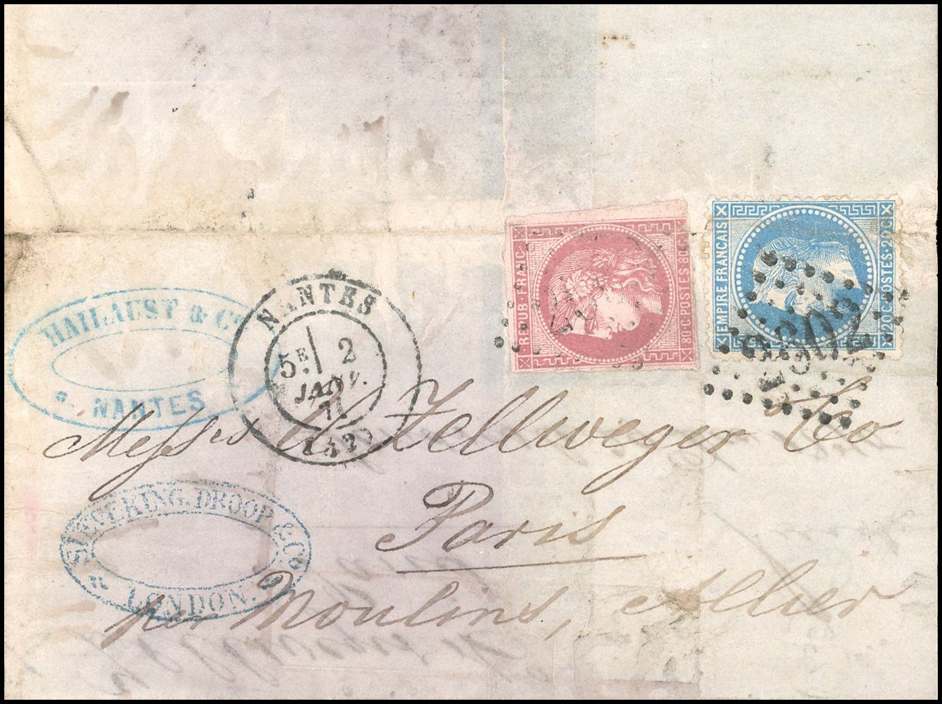 Yvert et Tellier Boule de Moulins 1870 N°29 + 49 Individuel Oblitéré