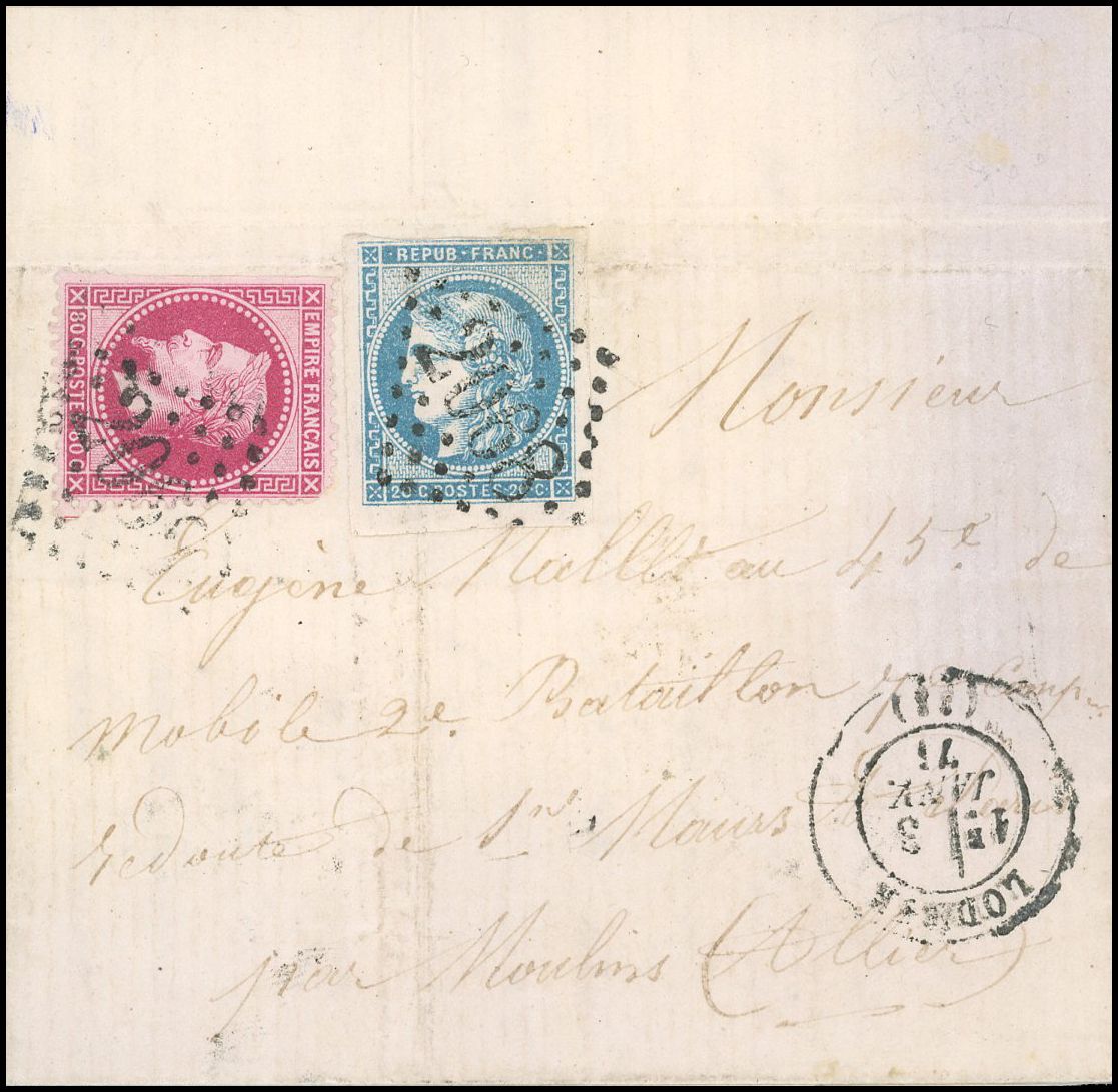 Yvert et Tellier Boule de Moulins 1870 N°32 + 45 Individuel Oblitéré