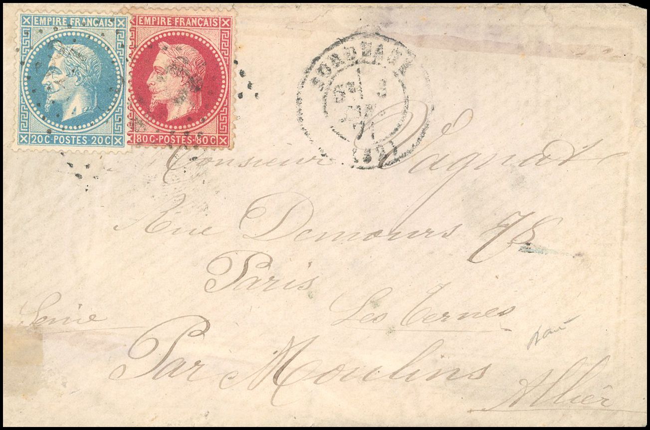 Yvert et Tellier Boule de Moulins 1870 N°29 + 32 Individuel Oblitéré