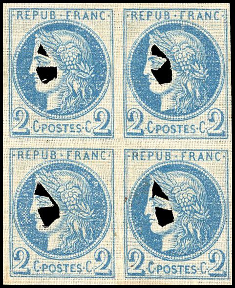 Yvert et Tellier Cérès dentelé 1871 1875 N°51 Bloc de 4 Neuf sans gomme