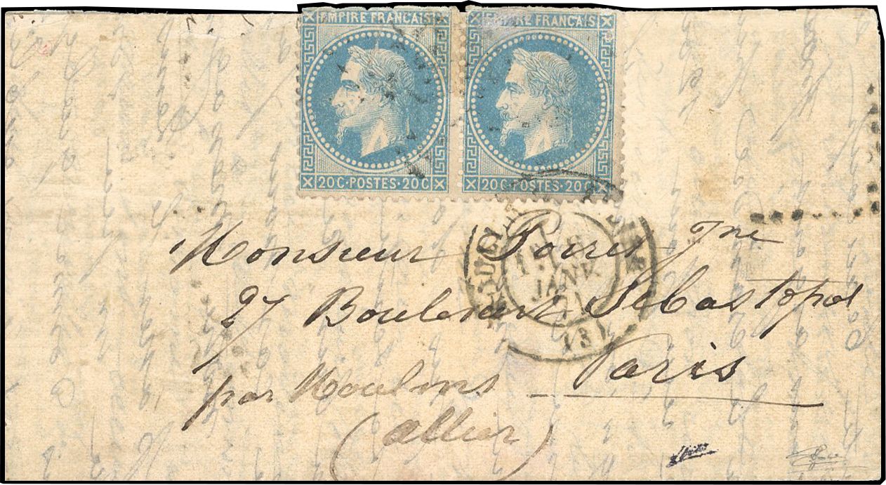 Yvert et Tellier Boule de Moulins 1870 N°29 Paire Oblitéré
