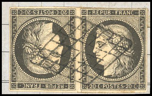 Yvert et Tellier Cérès 1849 1850 N°3d Paire Oblitéré