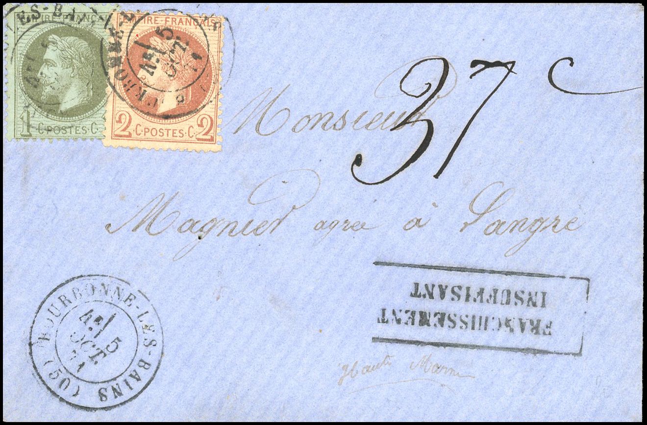 Yvert et Tellier Empire Lauré 1863 1870 N°25 + 26B Individuel Oblitéré