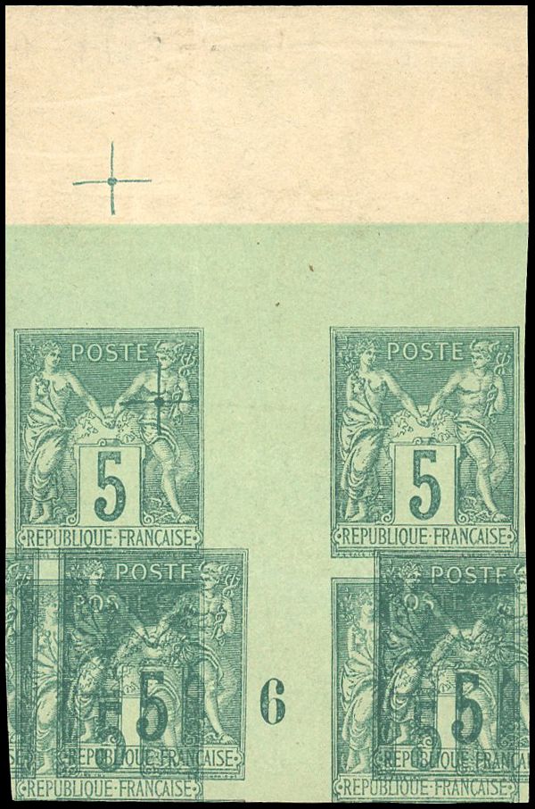 Yvert et Tellier Groupe allégorique 1876 1900 N°75b Bloc de 4 Neuf sans gomme